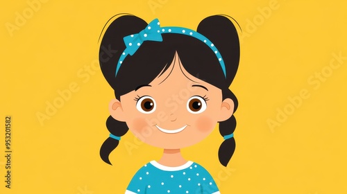 Adorable cartoon character of a squarefaced 3yearold girl in a cute, playful doodle art style, perfect for kids designs. photo