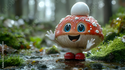 A cartoon mushroom with a b...