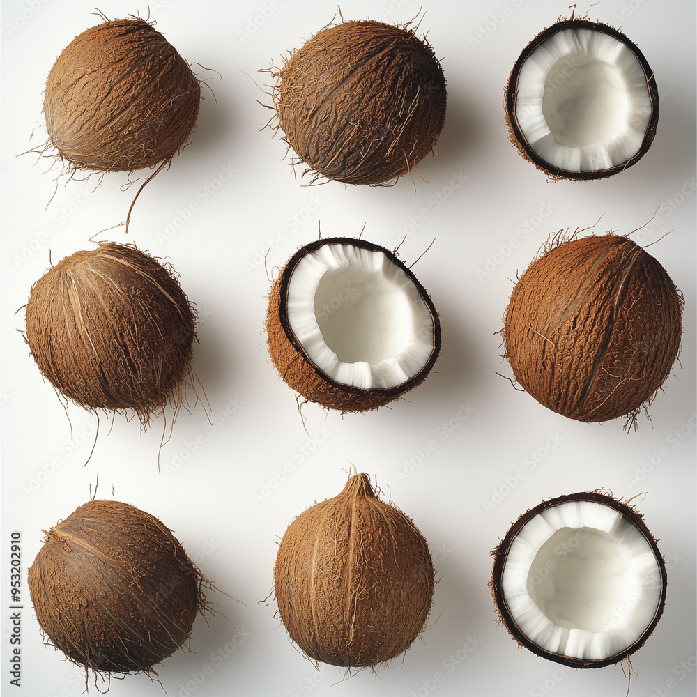 coconuts with their outer husks intact on a clean white background coconuts with their outer husks intact on a clean white background