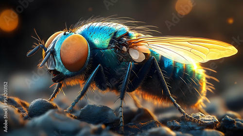 A close-up of a bluebottle ...