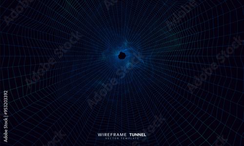 Wireframe wavy tunnel. 3D grid background. Vector illustration.