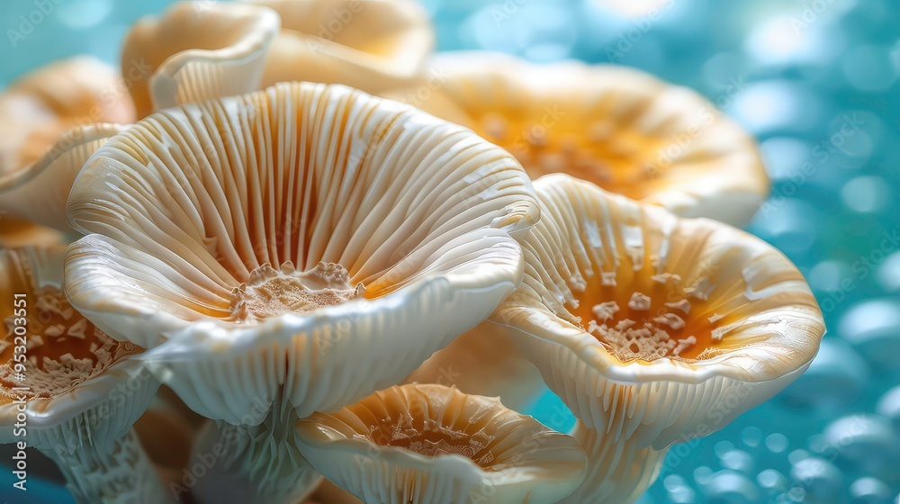 A close-up shot of the delicate gills and soft texture of white mushrooms.
