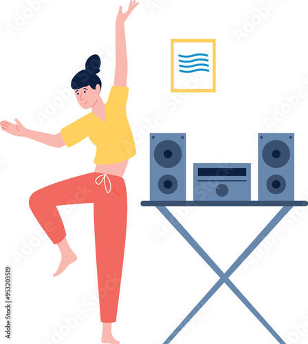 Woman dancing at home. Fun and relax. Active hobby