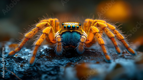 A close-up of a hairy, oran...