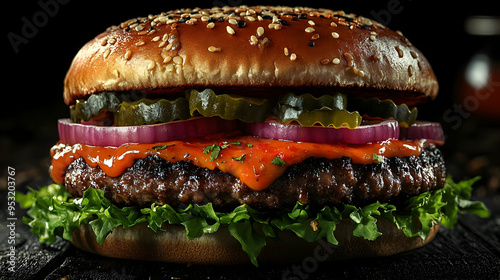 A close-up of a juicy burge...
