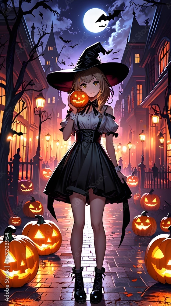 A Halloween wallpaper for a girl with a pumpkin and pumpkins A Halloween wallpaper for a girl with a pumpkin and pumpkins