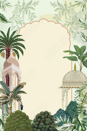 Mughal Wedding card desihn, wedding invitation, Mughal Plant.