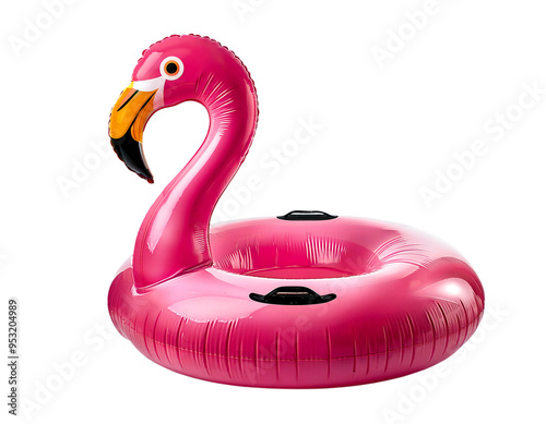 Inflatable pink flamingo buoy ring, solitary photo