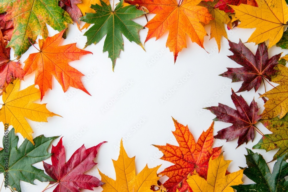 Autumn Maple Leaves Flat Lay White Background created with Generative AI Autumn Maple Leaves Flat Lay White Background created with Generative AI