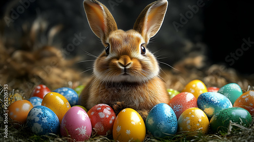 A cute bunny rabbit sits am...
