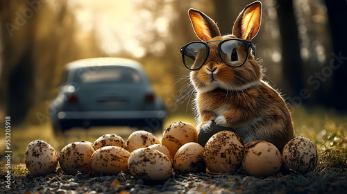 A cute bunny wearing sungla...