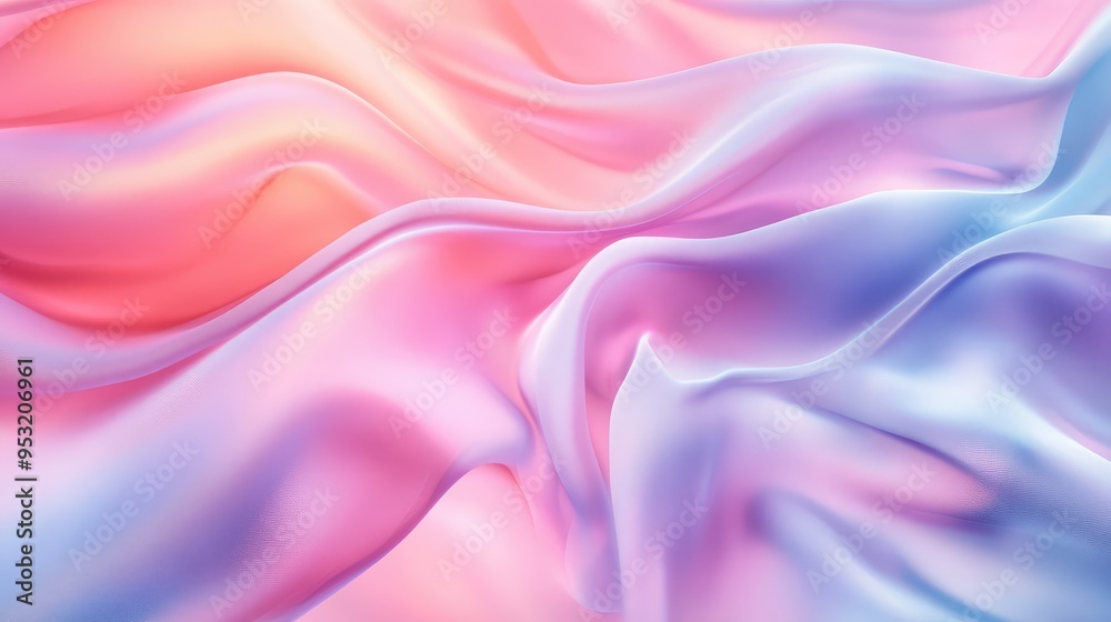 Obraz premium A soft, flowing fabric background in pastel colors, creating an abstract, airy pattern with a smooth, dynamic flow.
