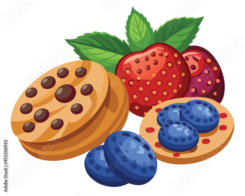 cookies and berries vector illustration