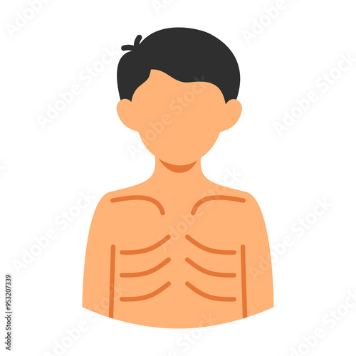 Illustration of a thin man with visible ribs depicting malnutrition and extreme emaciation. Medical and educational vector.