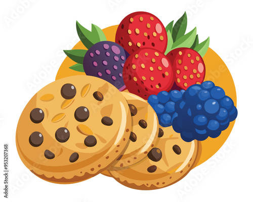 cookies and berries vector illustration