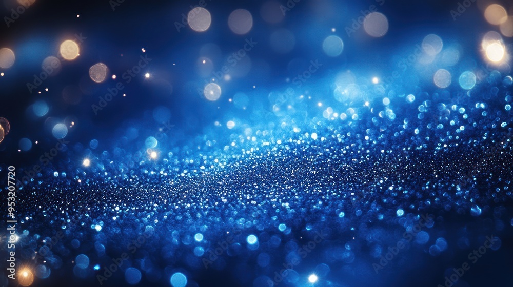 Abstract blue glitter backdrop featuring sparkling light reflections. Abstract blue glitter backdrop featuring sparkling light reflections.