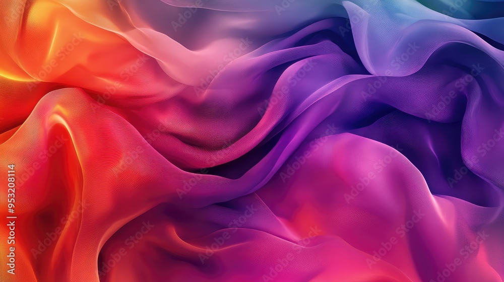 Obraz premium A vibrant, abstract background of soft, flowing fabric in multiple colors, creating a sense of movement and fluidity.