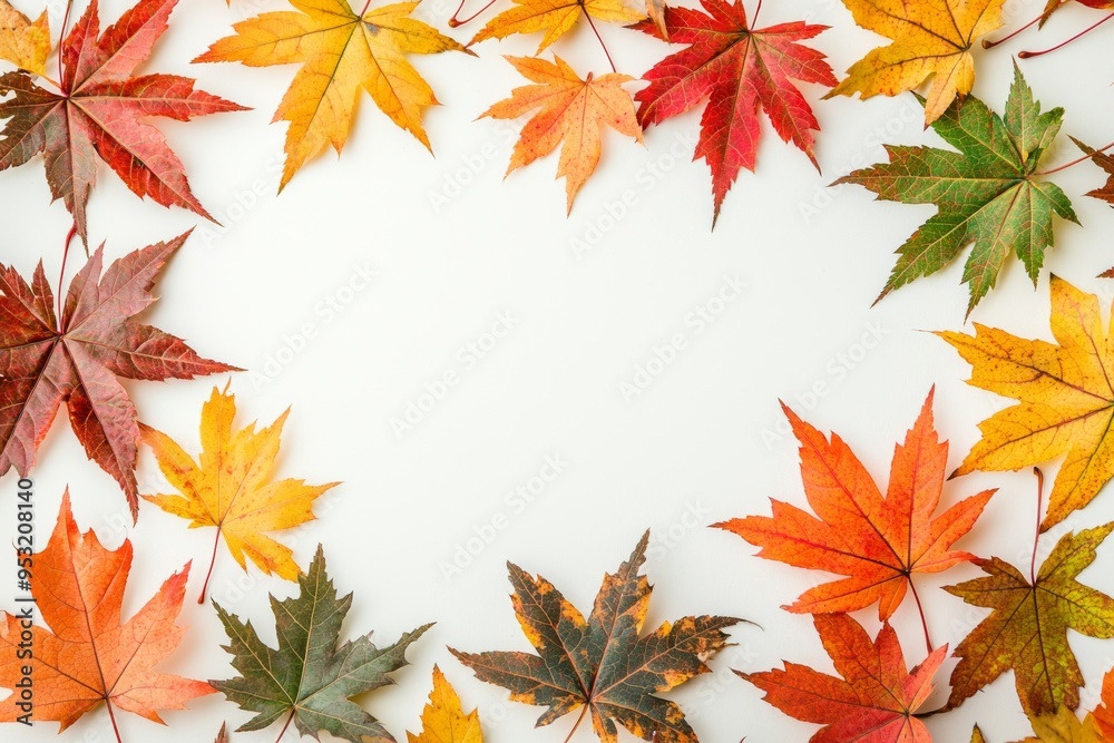 Fototapeta premium Autumn Maple Leaves Flat Lay White Background created with Generative AI
