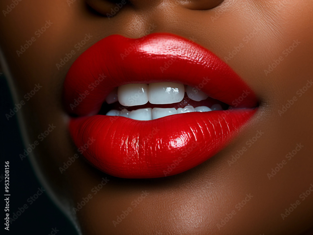 Fototapeta premium Close-up of African American Woman's Lips with red lipstick