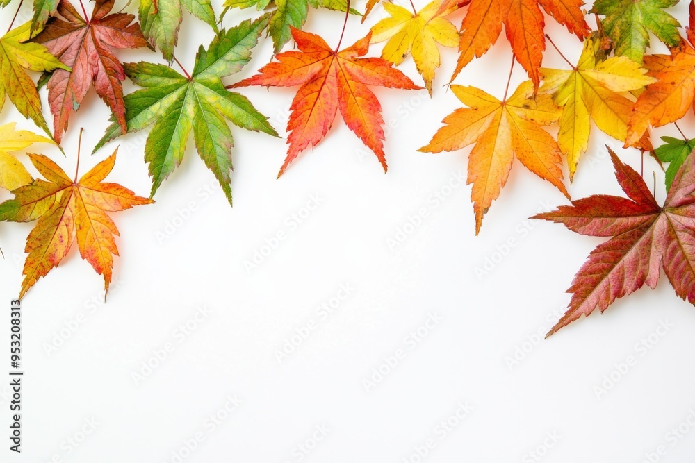 Autumn Maple Leaves Flat Lay White Background created with Generative AI Autumn Maple Leaves Flat Lay White Background created with Generative AI