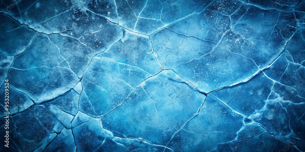 Fototapeta premium Cracked winter ice background with a blue grunge texture