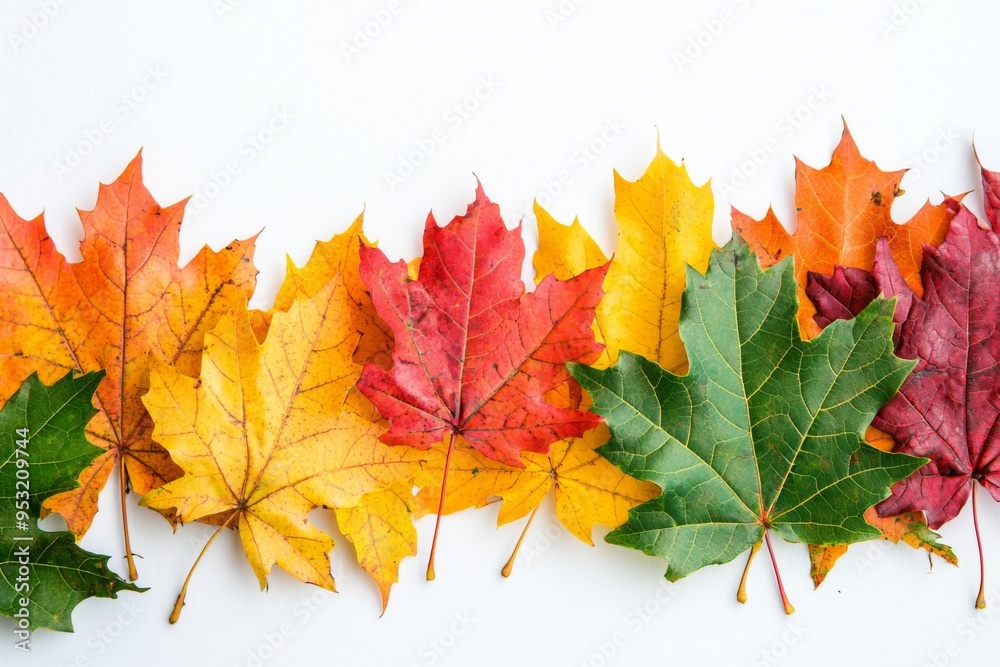 Autumn Maple Leaves Flat Lay White Background created with Generative AI Autumn Maple Leaves Flat Lay White Background created with Generative AI