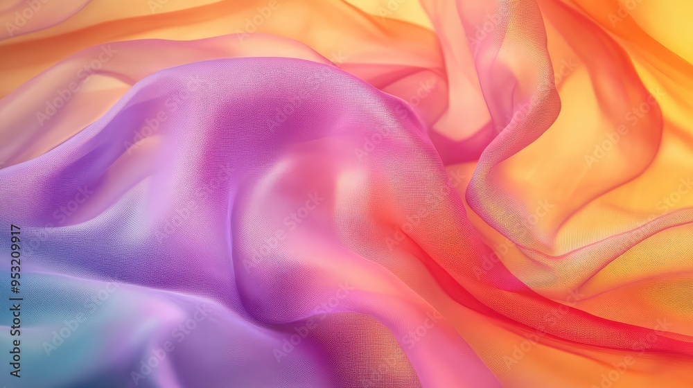Obraz premium Abstract colorful fabric waves flowing gracefully, creating a soft and dynamic background with a sense of depth.