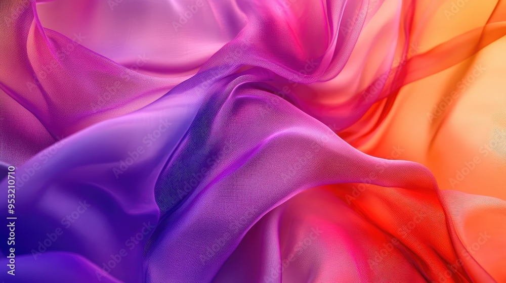 Fototapeta premium Abstract, flowing fabric in vibrant hues, creating a sense of motion and fluidity, forming a soft, dynamic background.