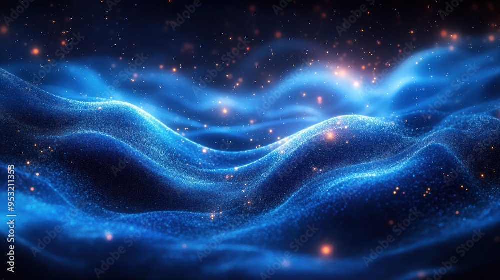 Fototapeta premium Glittering blue abstract background with smooth, flowing lines and soft light.