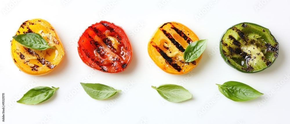 Grilled Yellow, Red, and Green Bell Peppers with Basil Grilled Yellow, Red, and Green Bell Peppers with Basil