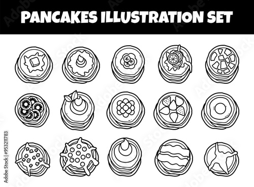 Pancakes food outline vector illustration set