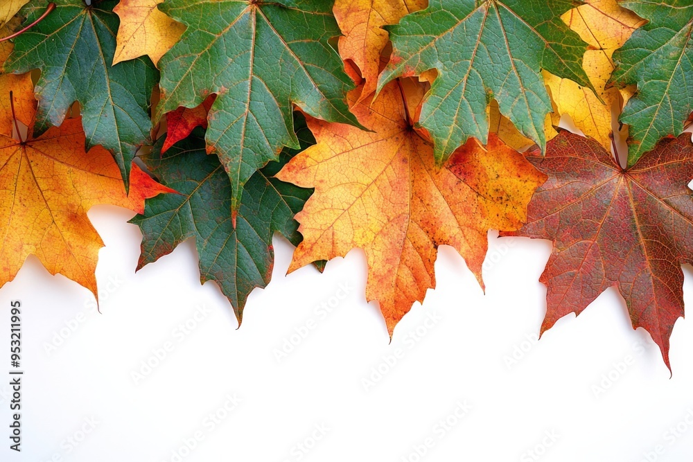 Autumn Maple Leaves Flat Lay White Background created with Generative AI Autumn Maple Leaves Flat Lay White Background created with Generative AI