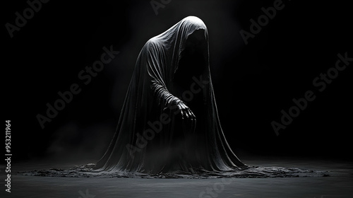 A hooded figure stands in a...