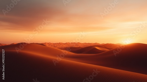 Stunning desert landscape at sunset, featuring soft dunes and a warm sky, ideal for travel, nature, or adventure themes.