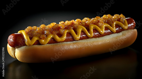 A hot dog with mustard and ...
