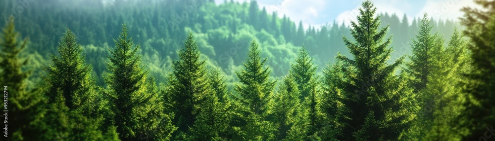 Lush green forest with majestic trees and sunlight filtering through the leaves, creating a serene natural landscape. Lush green forest with majestic trees and sunlight filtering through the leaves, creating a serene natural landscape.