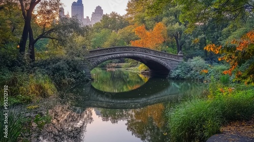 Gapstow Bridge in Central Park, summer morning