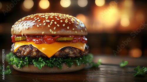 A juicy cheeseburger with l...