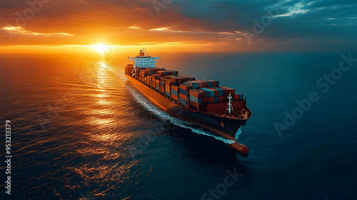 A large cargo ship sails ac...