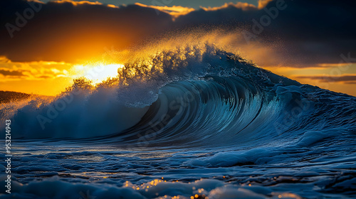 A large wave breaks in fron...