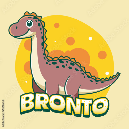 Cute Funny Brontosaurus Dinosaur Character in Hand Drawn Vector Cartoon Illustration Design for sticker, badge, patch, banner, greeting card, invitation