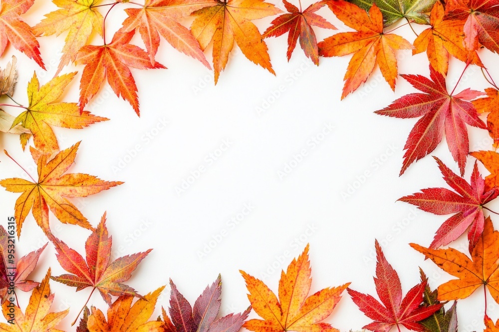 Autumn Maple Leaves Flat Lay White Background created with Generative AI Autumn Maple Leaves Flat Lay White Background created with Generative AI