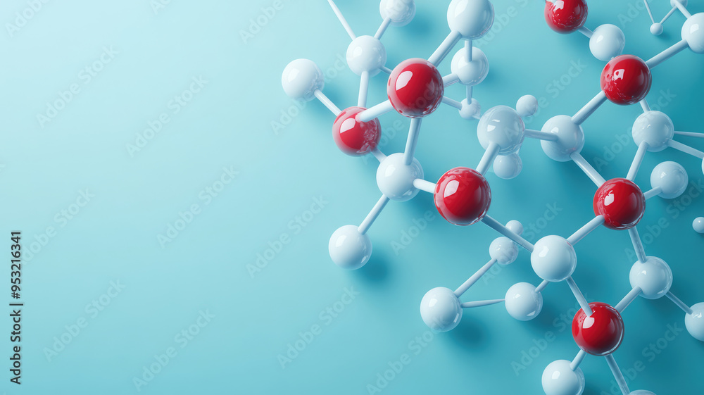 3d molecule or atoms on light blue background. suitable for biochemical, pharmaceutical, beauty and other medical concept, detailed high definition image 3d molecule or atoms on light blue background. suitable for biochemical, pharmaceutical, beauty and other medical concept, detailed high definition image