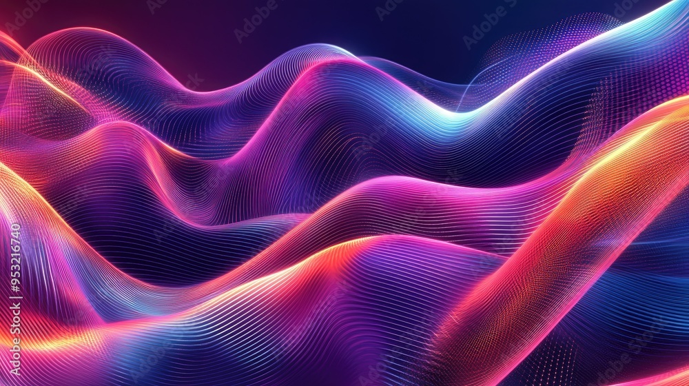 Fototapeta premium A colorful digital wave pattern with dynamic lines and gradients, creating a futuristic abstract visual effect