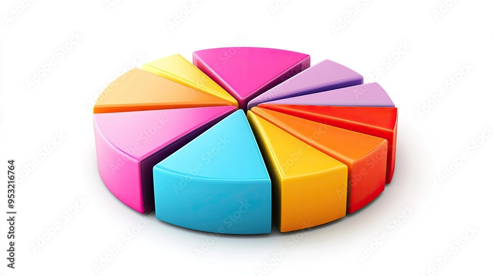 Obraz premium A colorful pie chart with labeled segments on a clean, white background, perfect for presentations