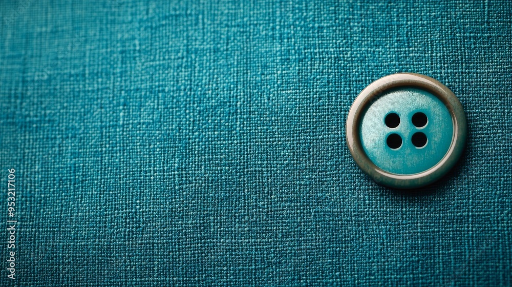 Button on fabric, blue-green backdrop Button on fabric, blue-green backdrop