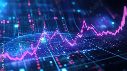 A digital line graph with a futuristic design, representing market trends in technology