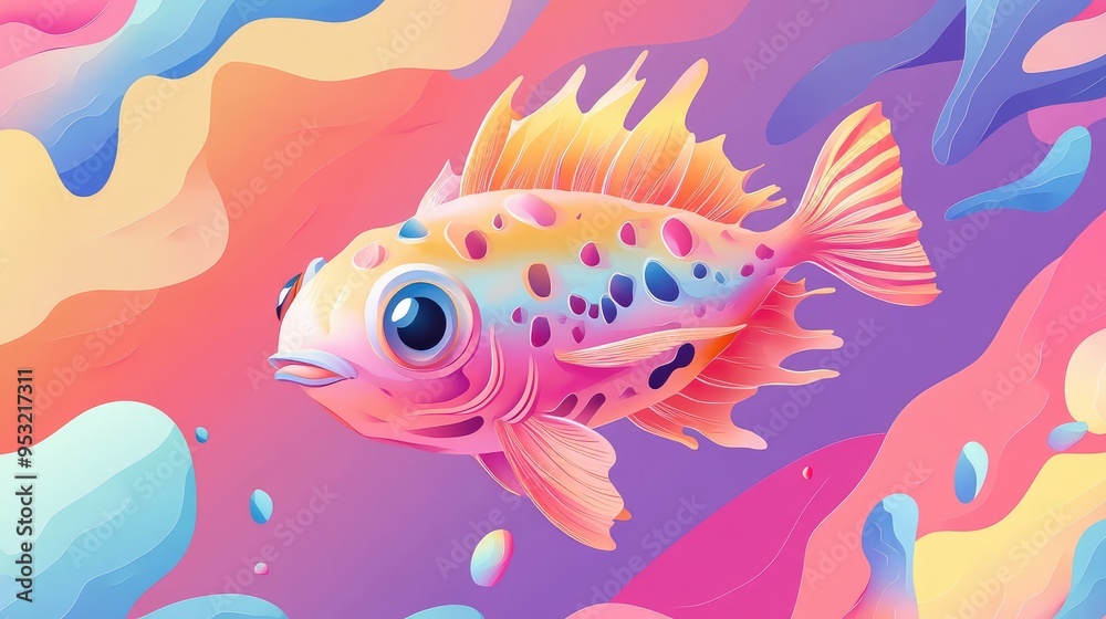 A floating puffer fish in an abstract, colorful background with soft gradients and fluid shapes, creating a sense of weightlessness. A floating puffer fish in an abstract, colorful background with soft gradients and fluid shapes, creating a sense of weightlessness.