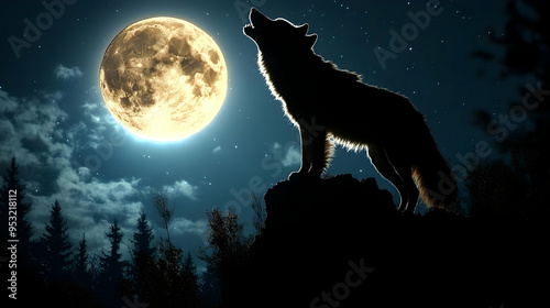 A lone wolf howls at the fu...