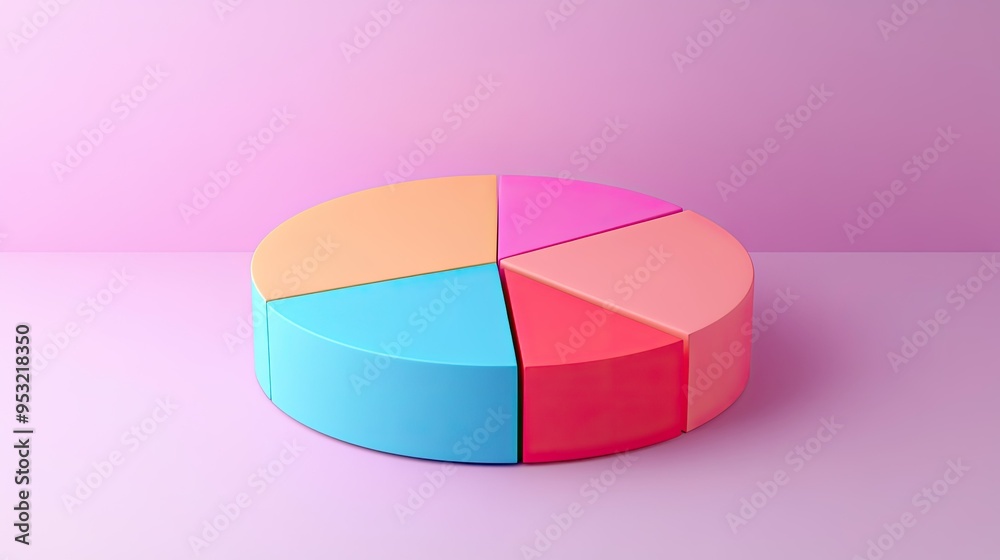 Obraz premium A pie chart with three-dimensional segments, representing data distribution in a modern design